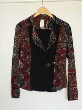 Dolcezza Womens Jacket Small Multicolor Print Single Lace Closure Long Sleeve